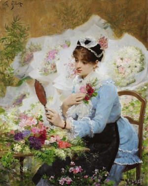 Girl watching mirror